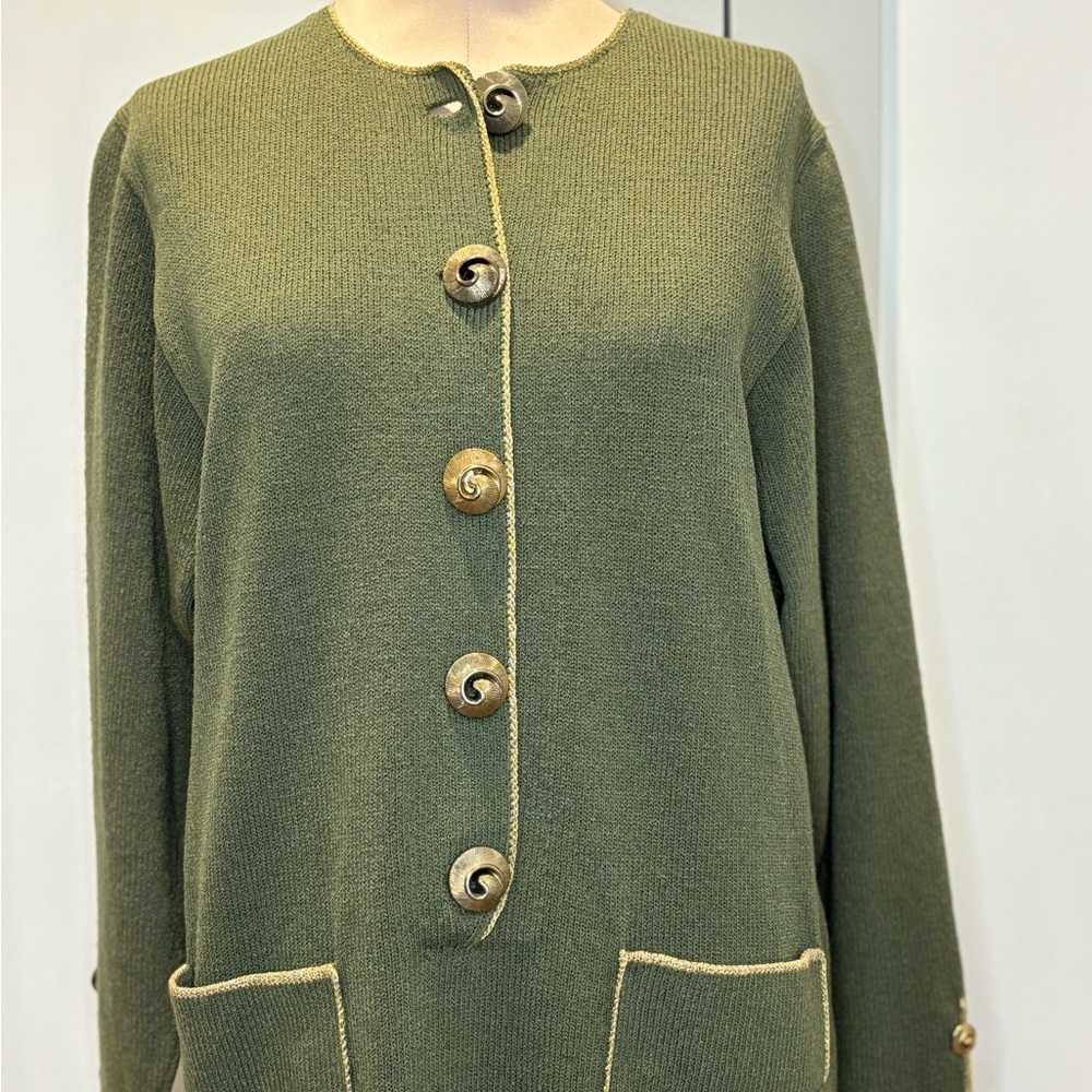 Vintage 80’s Don Sayres for Wellmore. Olive Green Wool Rayon Knit Dress Size 10 - Picture 3 of 9